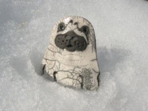 Raku Pottery Clay Seal Pup by Wildfire Pottery Sarah Beck